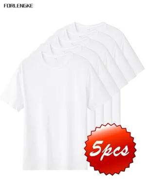 FORLENGKE-5-Pack Men's Plain Crew Neck T-Shirts, Casual Versatile Solid Color Tees, Perfect for Any Occasion, Best Value Bundle.