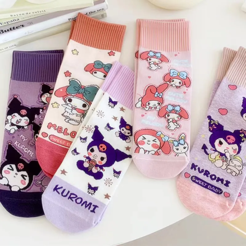 جوارب كورومي للخريف والشتاء سميكة ودافئة جوارب ميلودي اللطيفة النقية لمنتصف الساق