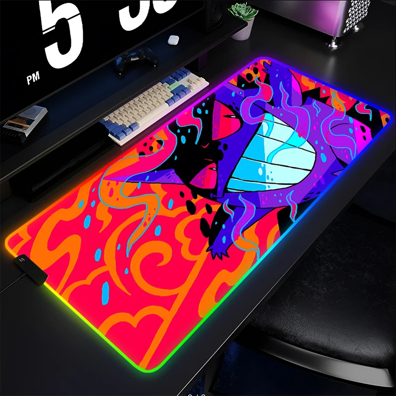Large Rubber Mouse Pad P-Pokemon Gengar RGB Laptop Edge White Gamer Keyboard Mat XXL Mousepad LED Edge White Backlight Table Mat
