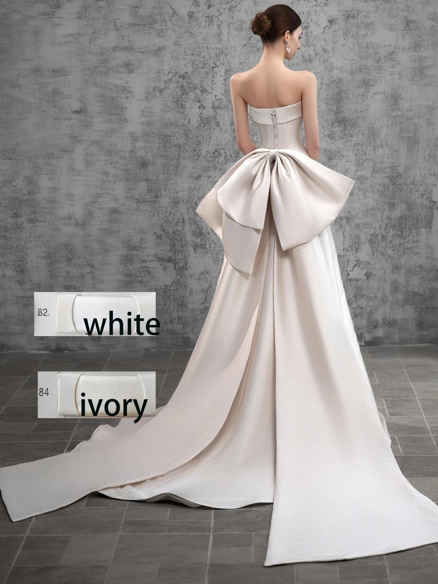 Gorgeous Satin Wedding Dress White, Ivory Strapless Lace-up Back with Detachable Train Bridal Gowns