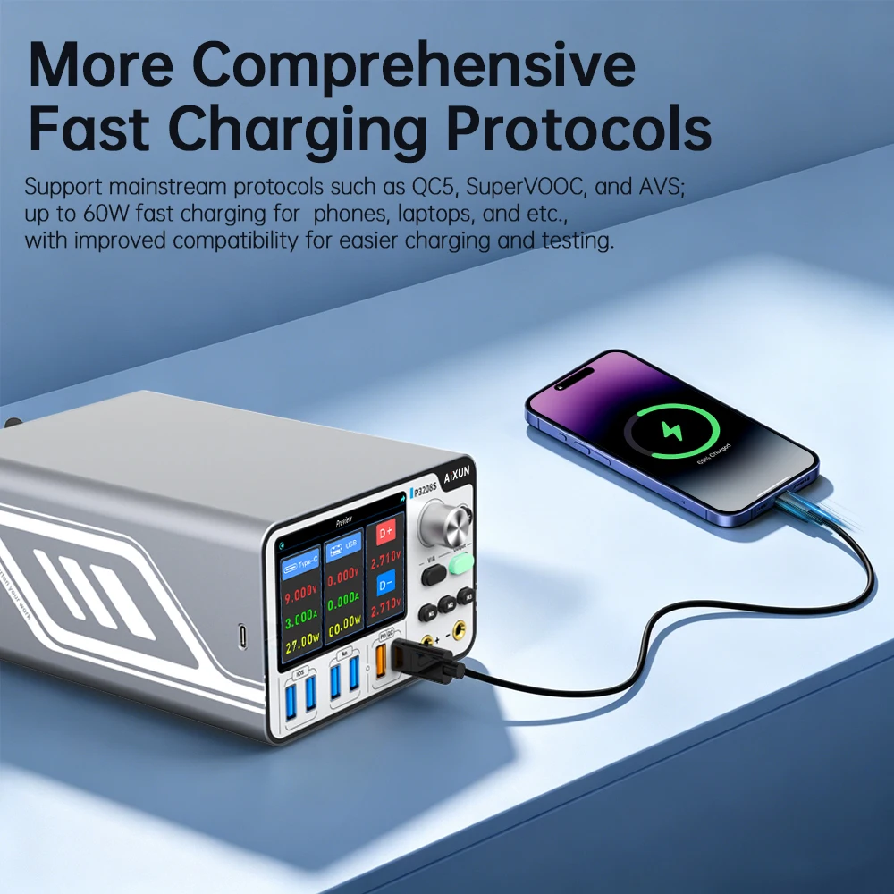 AIXUN P3208S Smart Regulated Power Supply QC5,AVS, VOOC Protocols Supported 60W Fast Charging for Phone Motherboard Repair