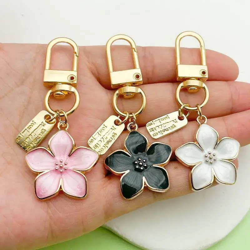 Metal Cherry Flower Keychain Scratch-Resistant Sturdy Design with Tag Practical Purse Accessory for Outdoor Use