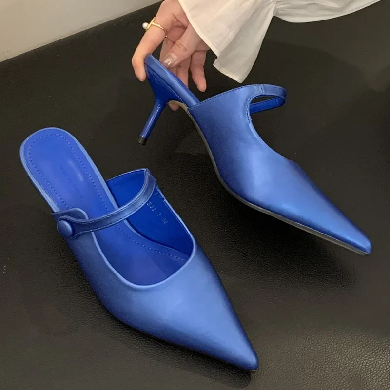 

Fashion Pointed Toe Pumps Women Thin Heels Shoes 2024 New Female Slip On Footwear Ladies High Heels Shoes Slippers Mules