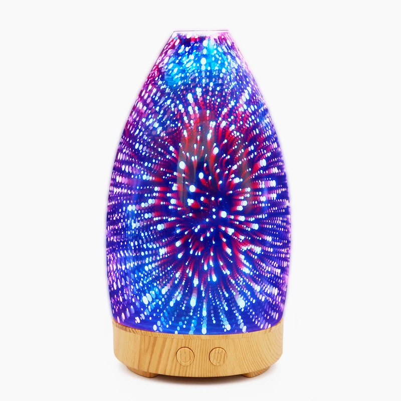 Night Light Ultrasonic Humidifier with 3D Glass Aroma Diffuser, Colorful Firework Pattern Fragrance Dispenser
