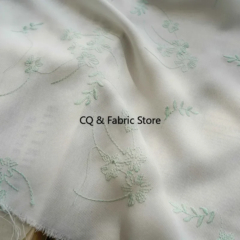 Soft Green Grass Embroidered Flowers Chiffon Fabric For Dress Spring And Summer Skirt Tops Decoration Fabric By the meter