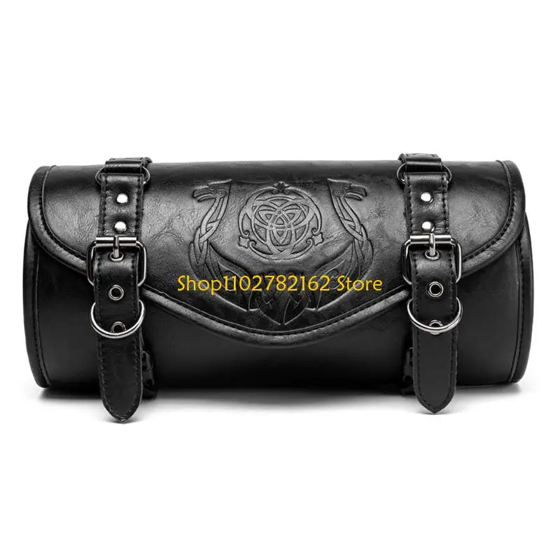 

547B Motorcycle Handlebar Storage With Gothic Punk Retro Design Waterproof PU Leather Multiple Compartment Tool