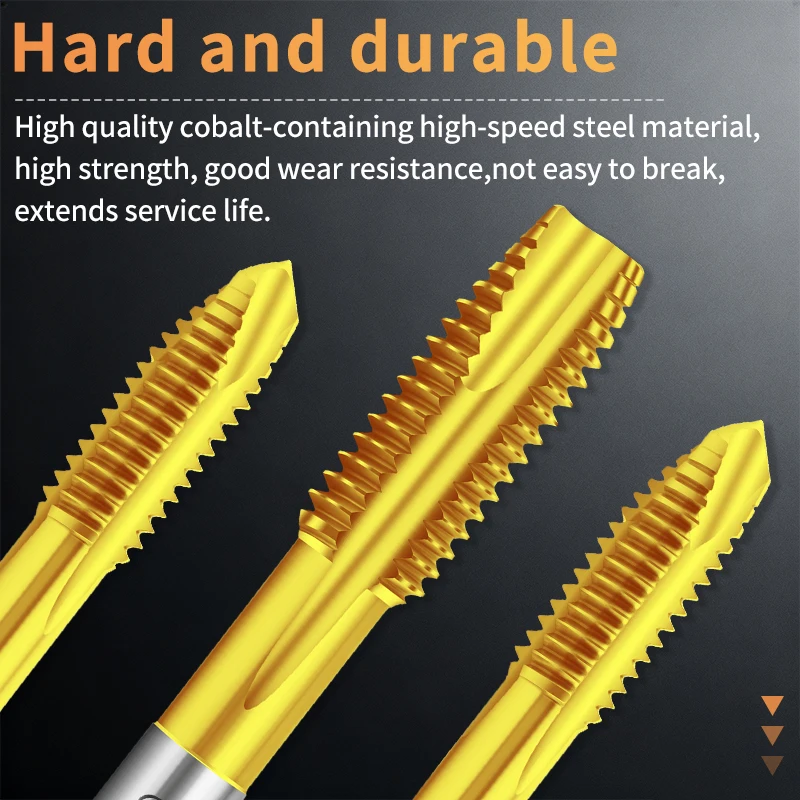 GULING 1PCS HSSE‑M35 TiN Coated Spiral Point Tap JIS Standard Machine Screw Thread Tap M1 M1.2 M1.6 M2 M3 M4 M5 M6 M8 M10 M12
