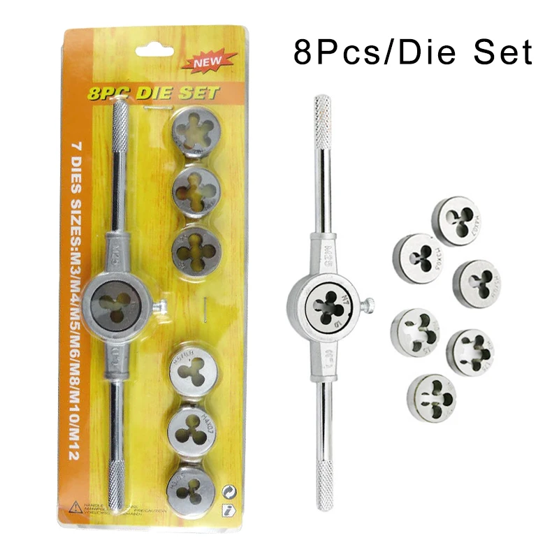 6/8/12/20PC Metric Hand Tap and Die Set M3-M12 Male Thread Screw Threading Alloy Steel Female Mechanical Professional Hand Tools