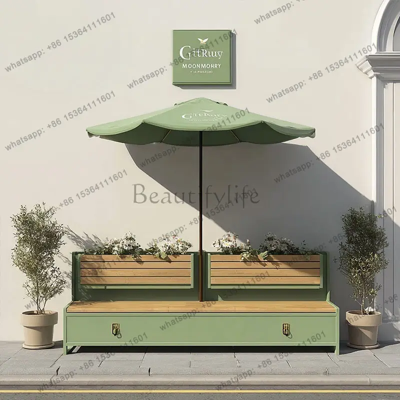 Square outdoor flower box seat combination commercial street courtyard planter public lounge chair
