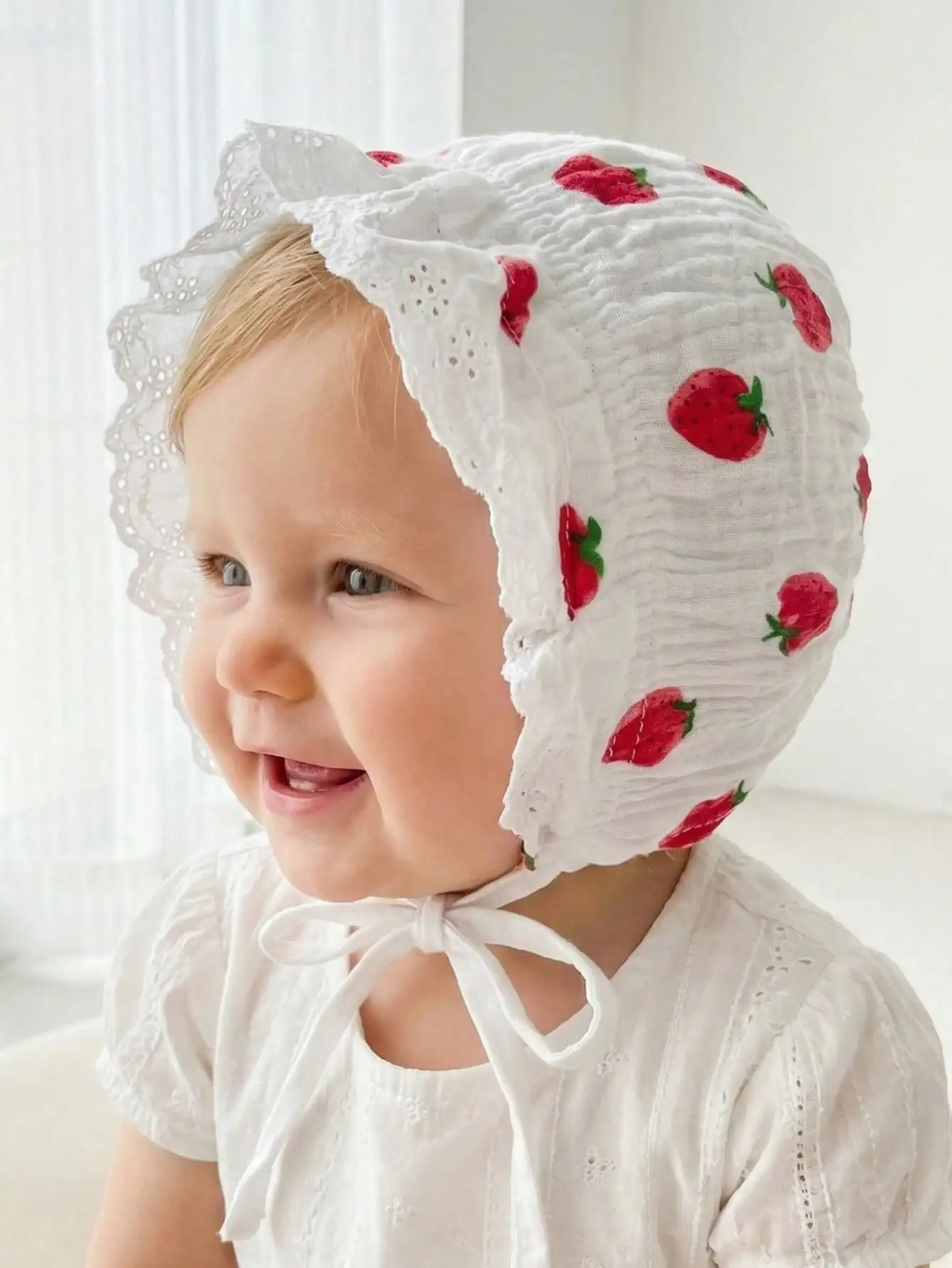 1Pc Vintage Lace Floral Baby Bonnet for Girls 3-12M, Court Style Infant Hat with Heavy Embroidery, Soft Retro Beanie - view 5
