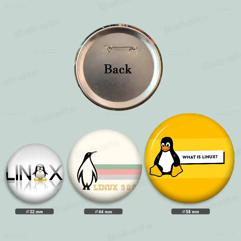 Linux Operating System Tux Penguin Creative Pins Funny Faces Round Snap-in Brooch Badge Backpack Hat Accessories Jewelry Gifts