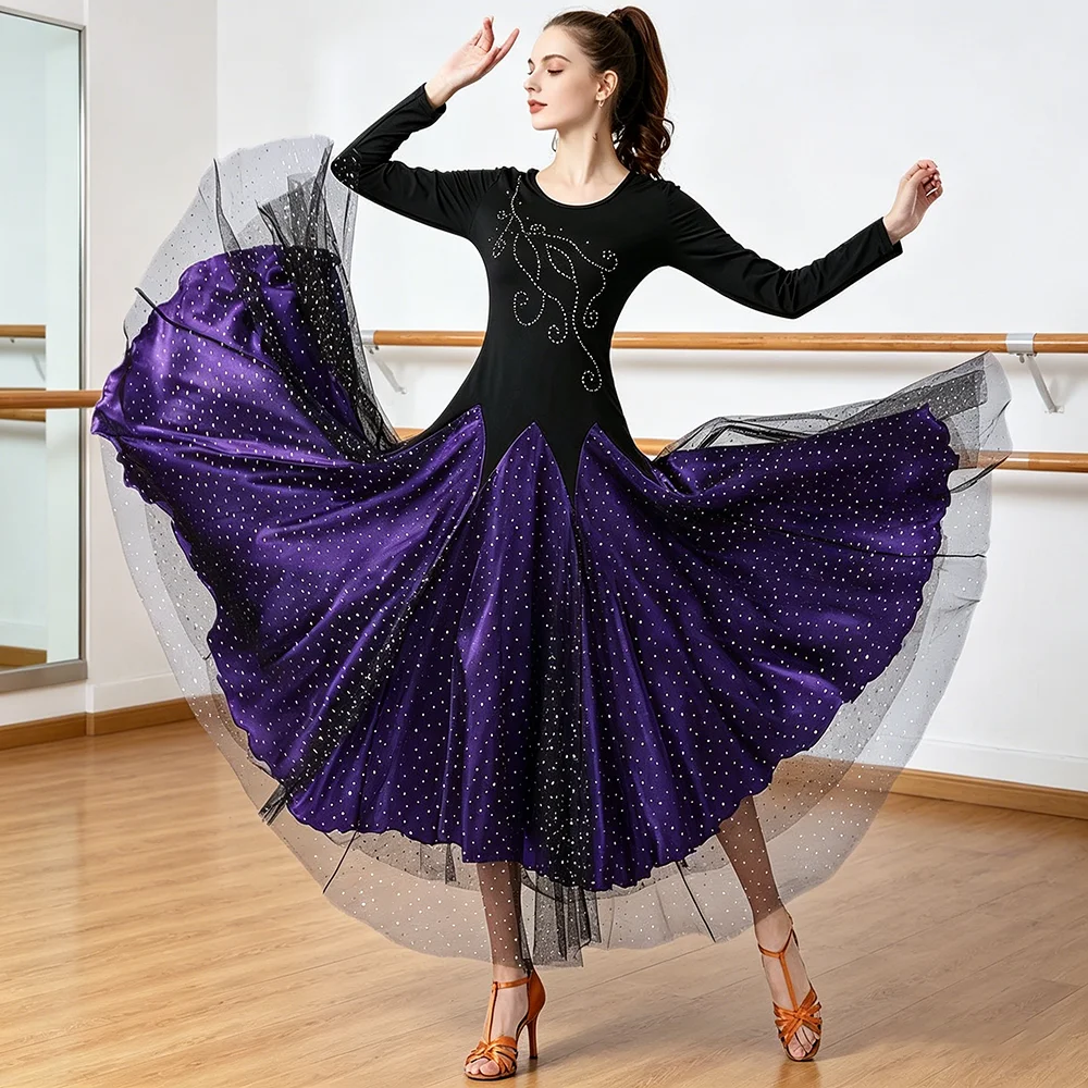 

Ballroom Dance Dress Elegant Lace Long Skirt Modern Swing Competition Costume for Women