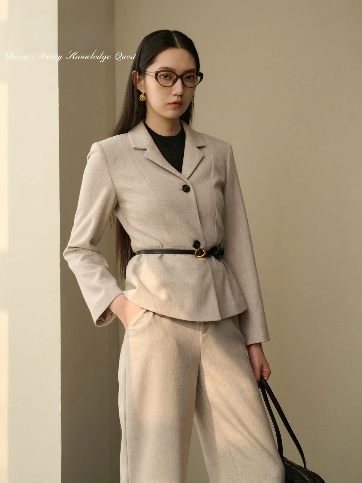 

Elite Women's ort Woolen Suit Jaet with Lace Design Commute Sle QFKQ Winter 2025 Faionable Busin Casual Coat