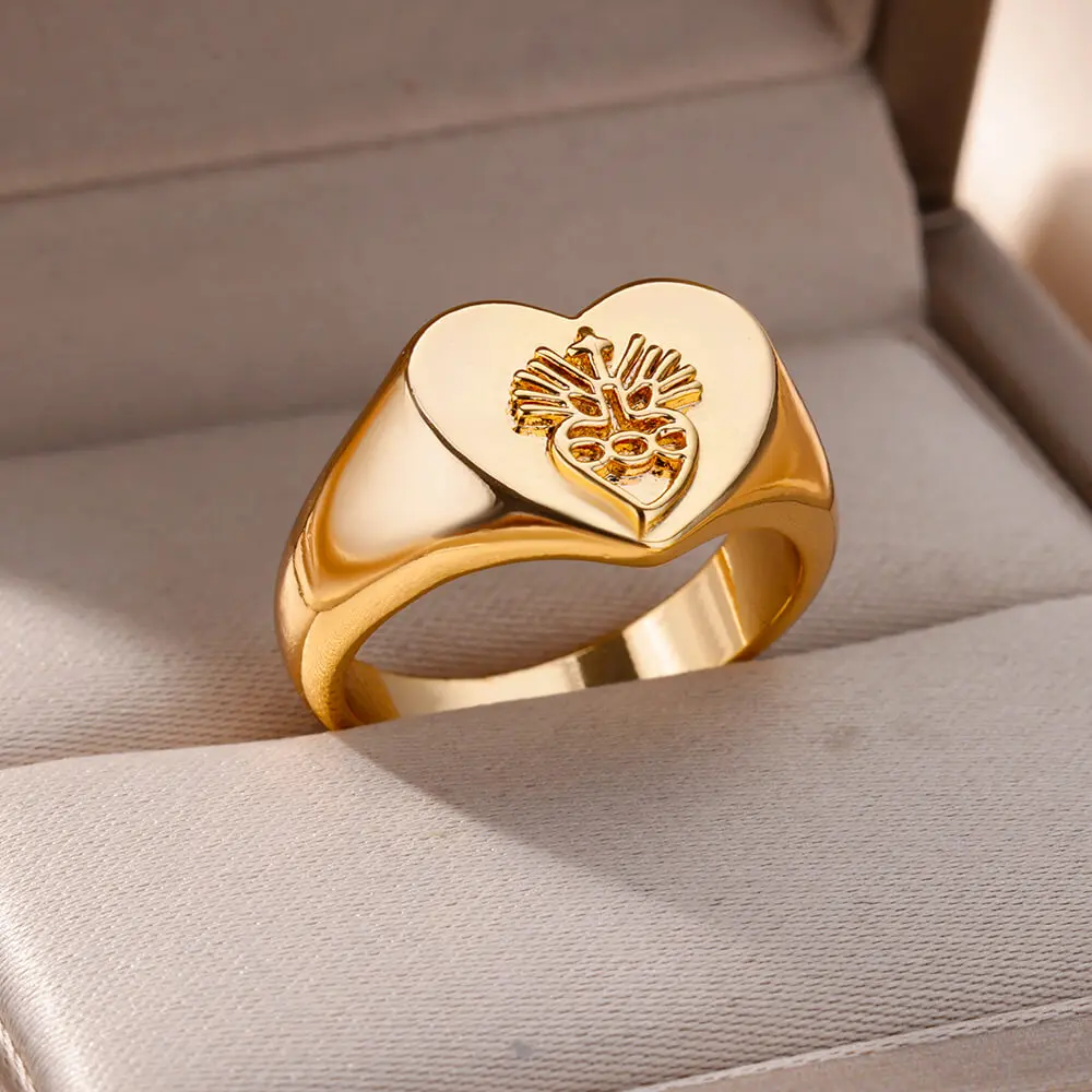 Stainless Steel Heart Rings For Women Men Gold Color Ring Female Fashion Engagement Wedding Party Finger Jewelry Gift 2024 Trend