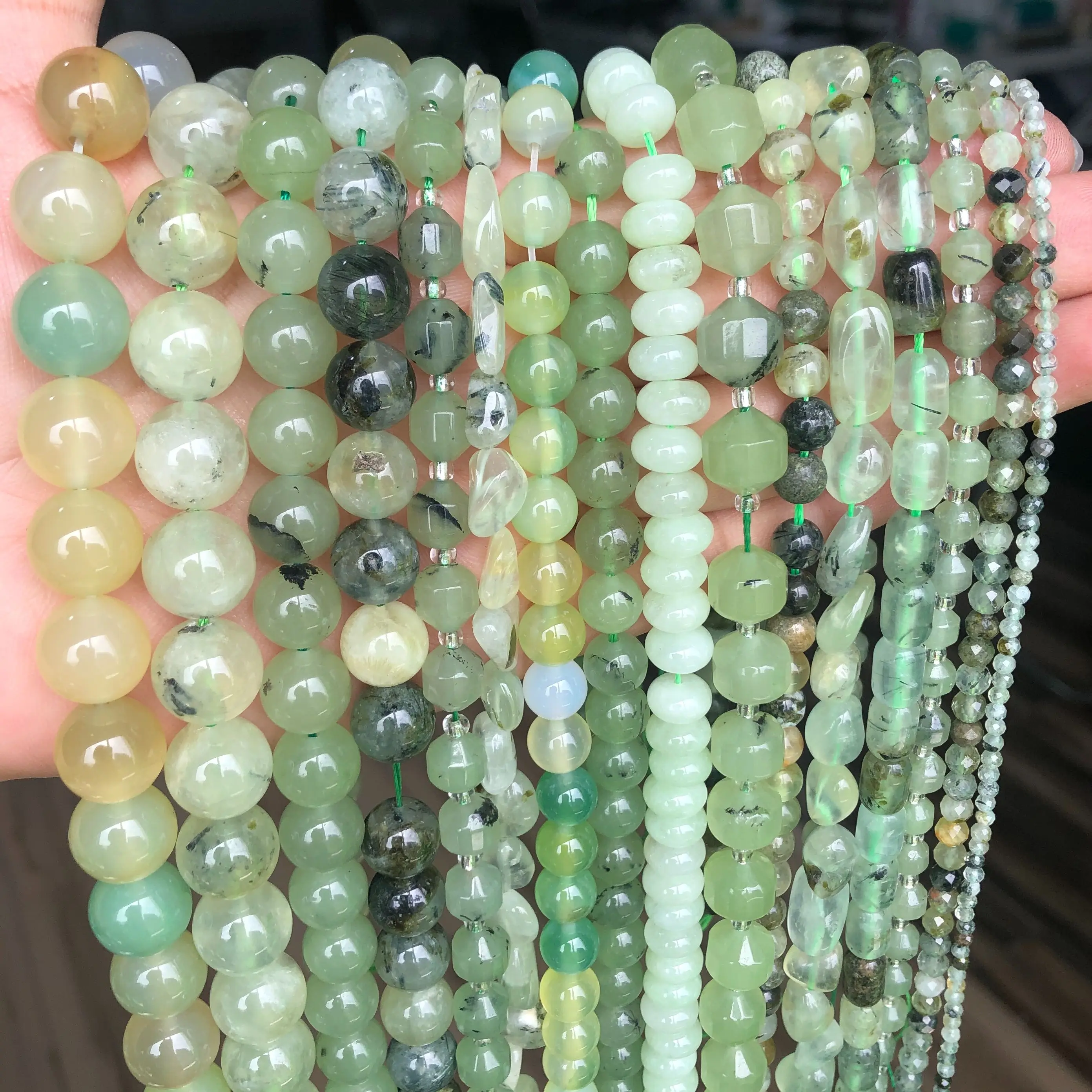 A+ Natural Stone Green Prehnite Beads Mix Shape Loose Spacer Beads Jewelry Making DIY Bracelet Necklaces Accessory 4-12mm