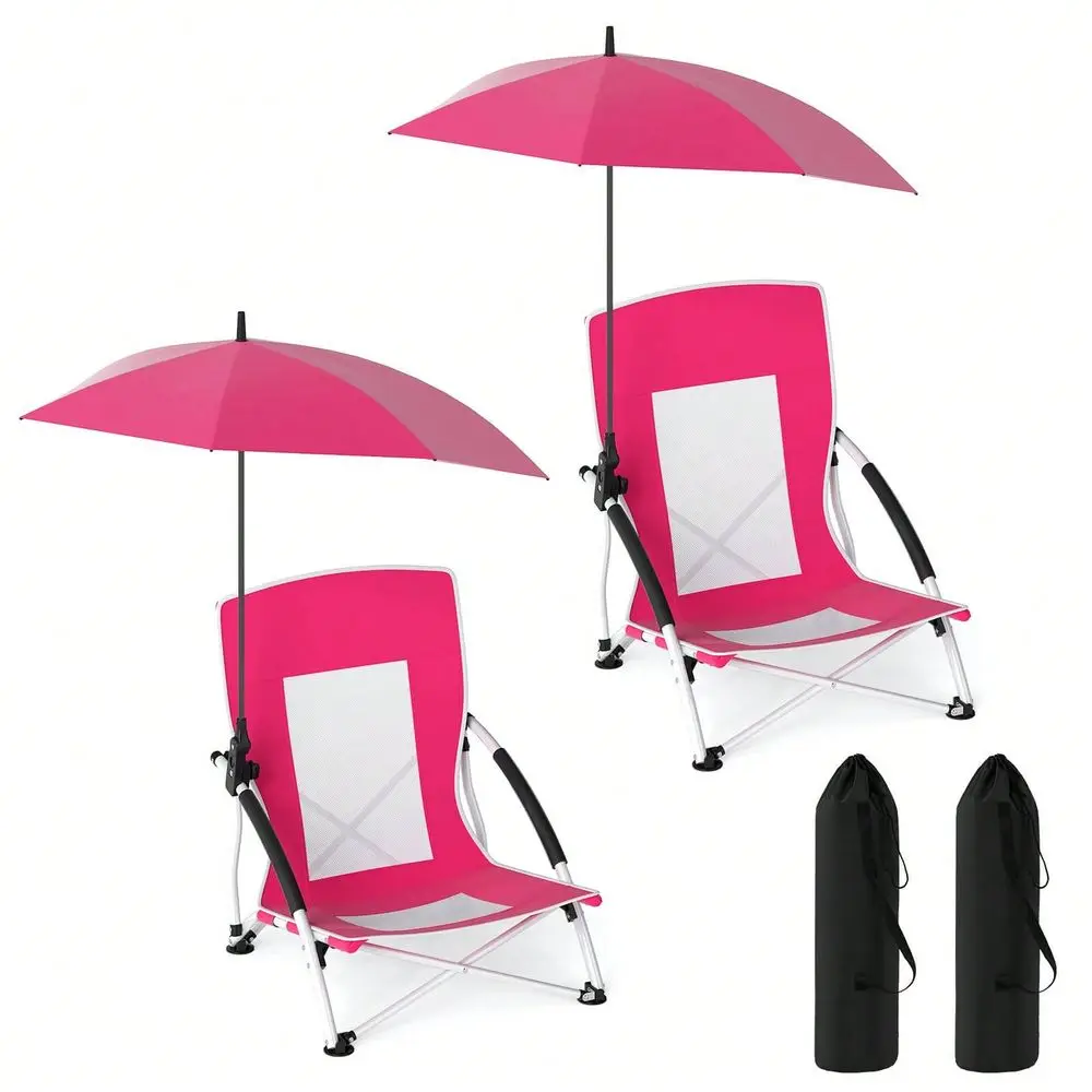

1 2 PCS Portable Beach Umbrella Chair With Hexagonal Parasol Comfy Armrest Breathable Seat