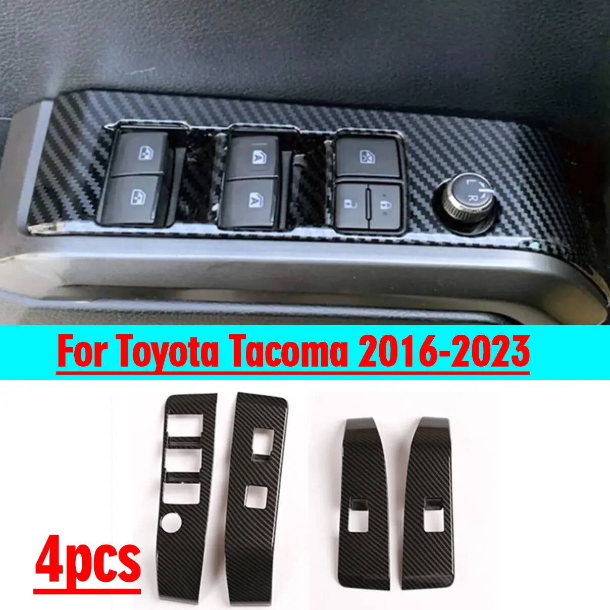 Carbon Fiber Inner Window Switch Panel Cover Trim For Toyota Tacoma 2016-2023