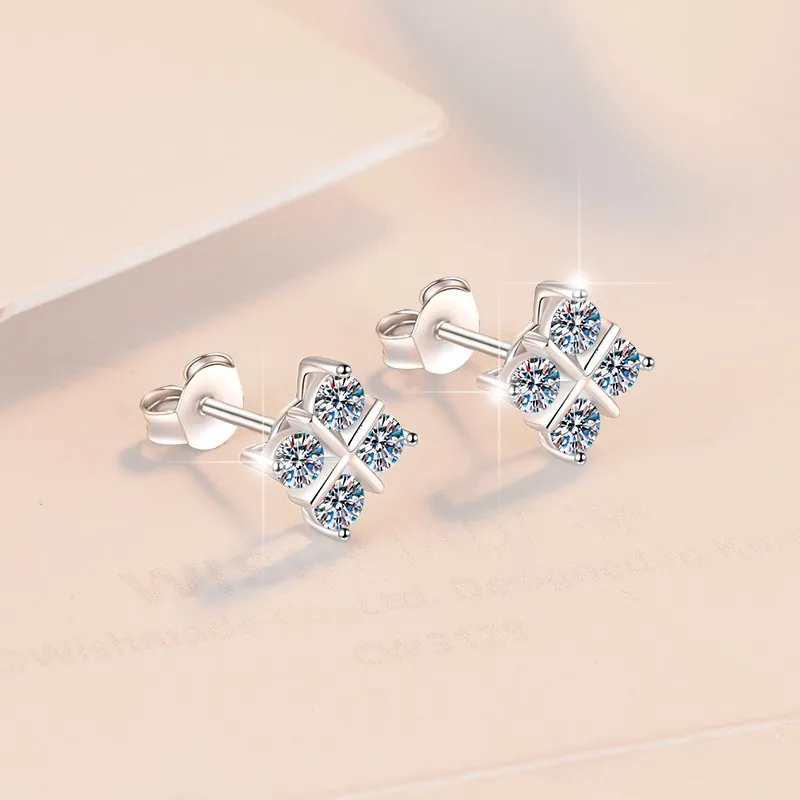 

ES0070 Lefei Fashion Classic White 0.4 Moissanite Exquisite Clover Square Earring For Charms Women Silver 925 Party Jewelry Gift
