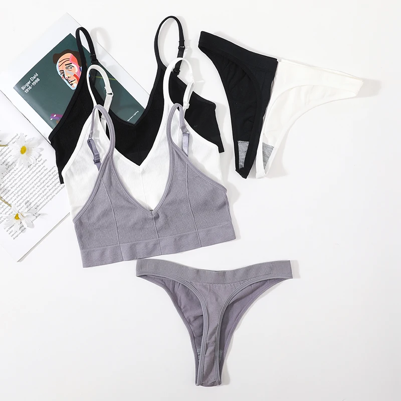 Women Seamless Bra And Panties Set U-Shape Back Crop Top Low Rise Thong Comfort Bralette Female Underwear Sexy Lingerie Set