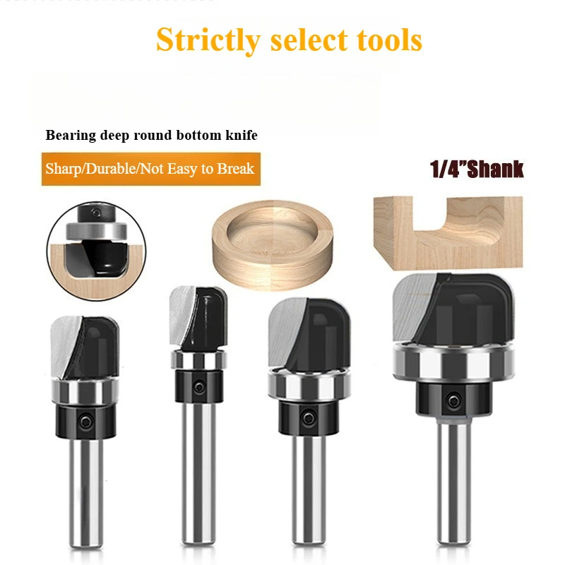 Bearing Double Arc Round Bottom Milling Bit Tungsten Steel Cutter For Bowl Tray Electric Wood Router Accessories
