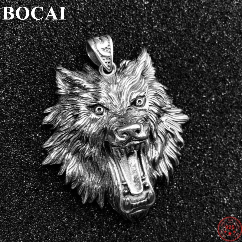 BOCAI S925 Sterling Silver Pendants for Women Men New Fashion Domineering 3D Wolf Head Punk Jewelry Wholesale