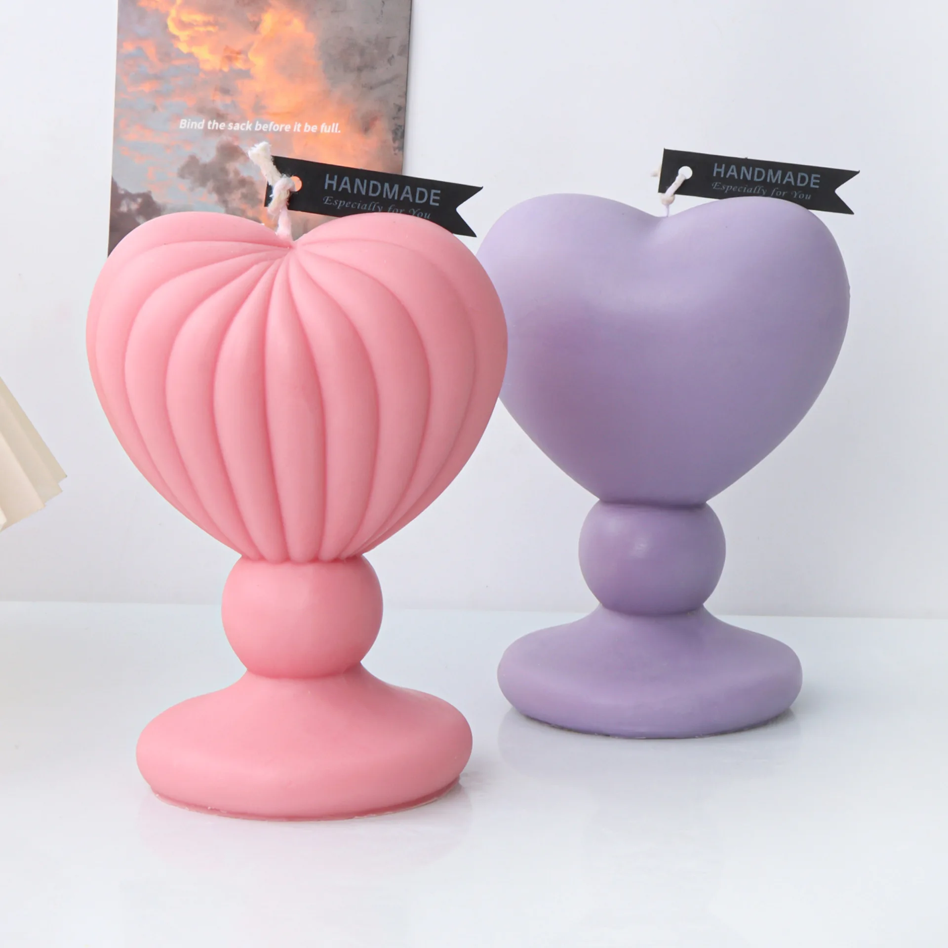 Moule en silicone en forme de cœur pour gâteau au chocolat, moule en silicone, sceptre d'amour, rayure, colonne d'amour, bricolage, ci-après, chandelle, chandelier