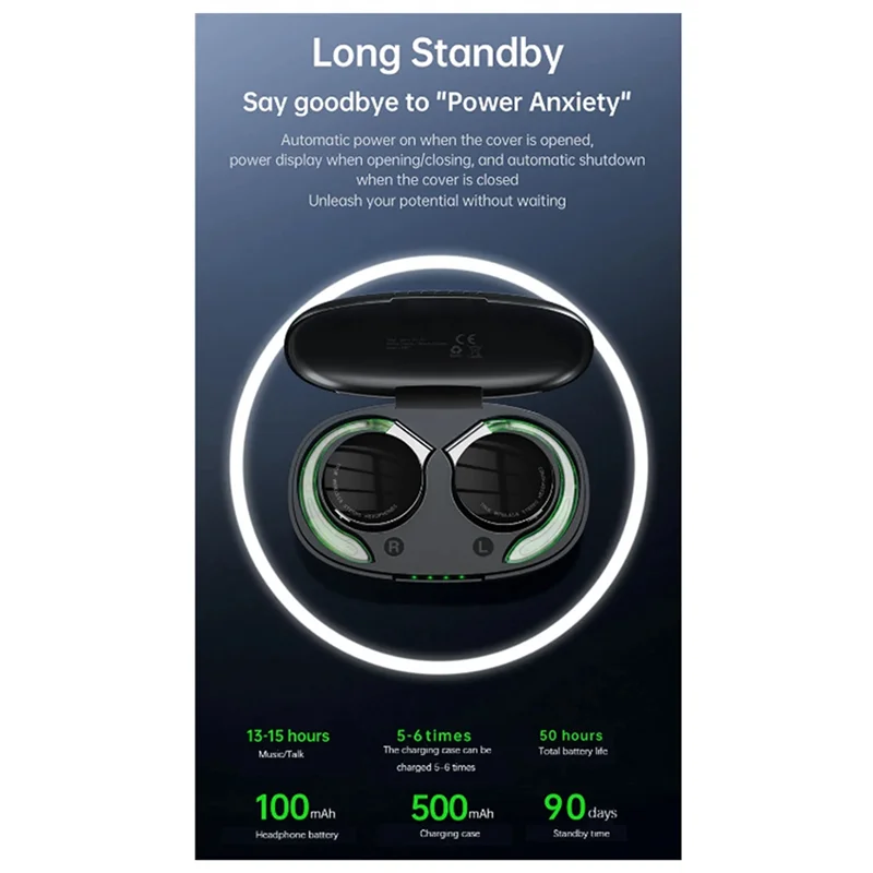 Eccellente-TWS Auricolare wireless over-ear Batteria a lunga durata Bluetooth 5.2 Gancio per l'orecchio aperto Stereo senza fili Non far cadere mai Hifi Facile