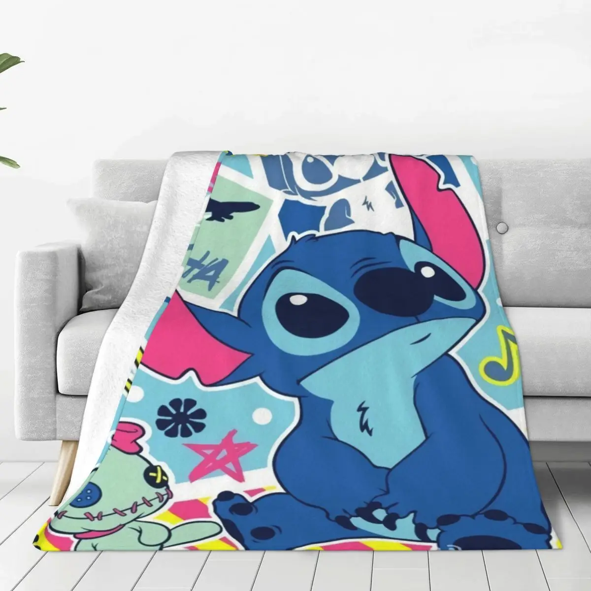 

Stitch Blanket Flange Textile Decor Portable Super Soft Throw Blankets for Home Office Plush Thin Quilt