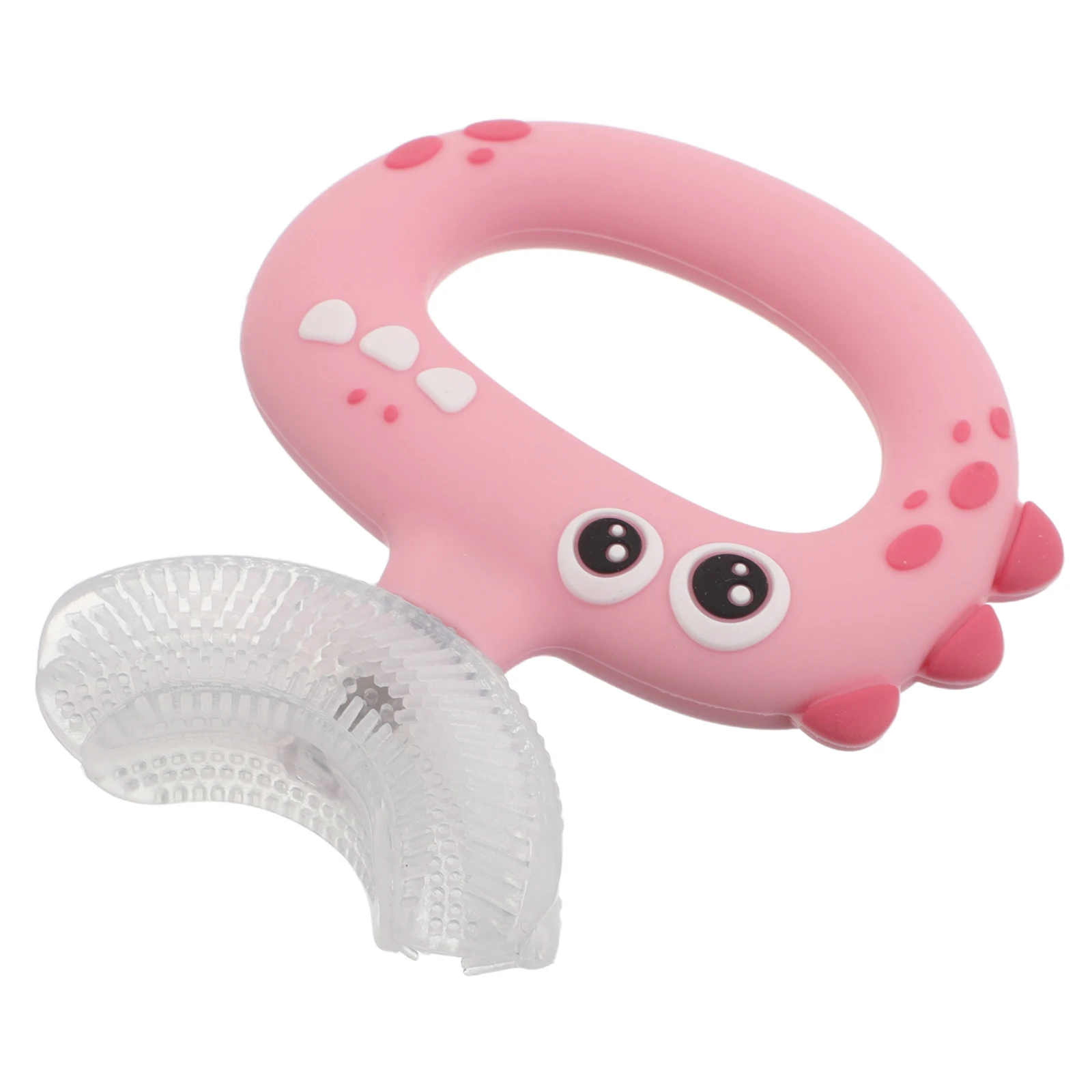 

Dinosaur Silicone Toothbrush Pink Soft U Shaped Mouthpiece Manual Self Brushing Oral Degree