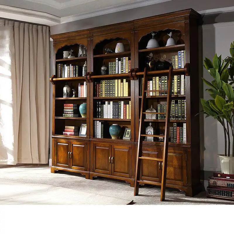 

American rural solid wood bookshelf floor rack living room wall display rack household bookcase storage rack display cabinet