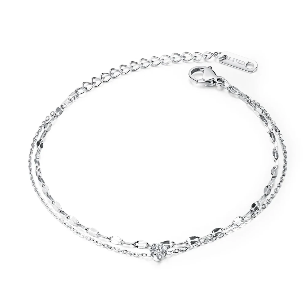 Double-Layer Women\'s Bracelet Cubic Zirconia Adjustable Chain Link Rose Gold Silver Color for Anniversary Party Sister Jewelry