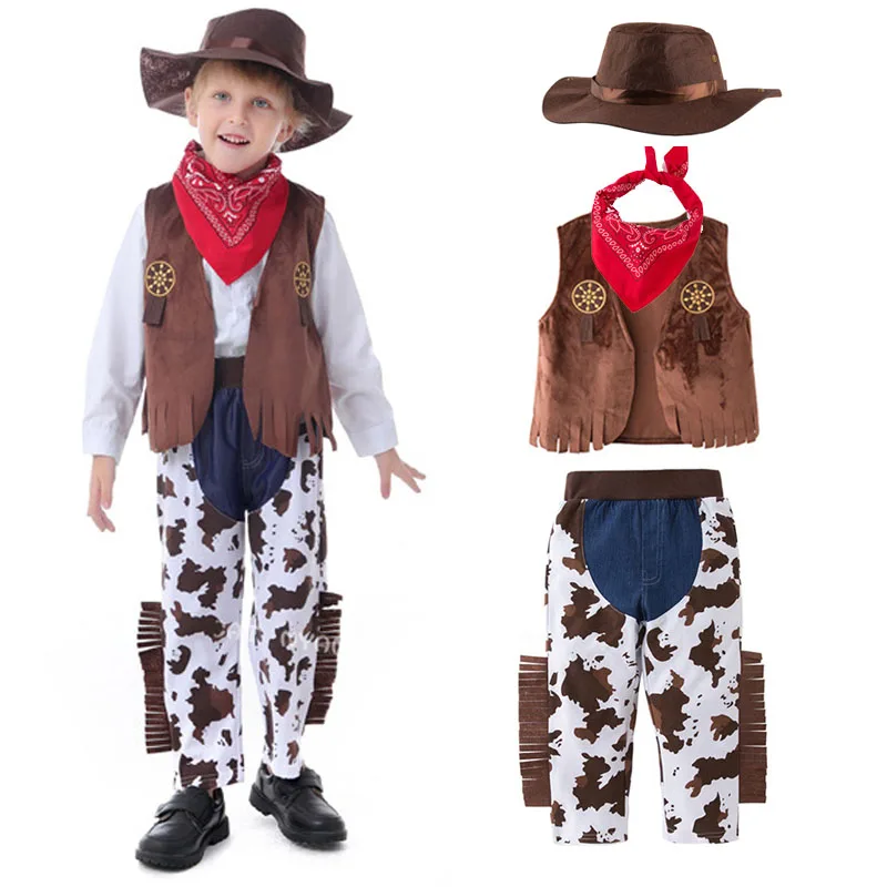 

Костюмы на Хэллоуин Fantasia Purim для малышей, детей, мальчиков, набор из 4 предметов, ковбойский костюм коровы для мальчика, нарядное платье для вечеринки