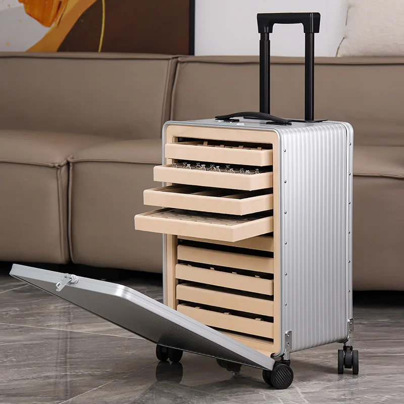 Premium aluminum-magnesium alloy jewelry box, large-capacity trolley case 22 inches