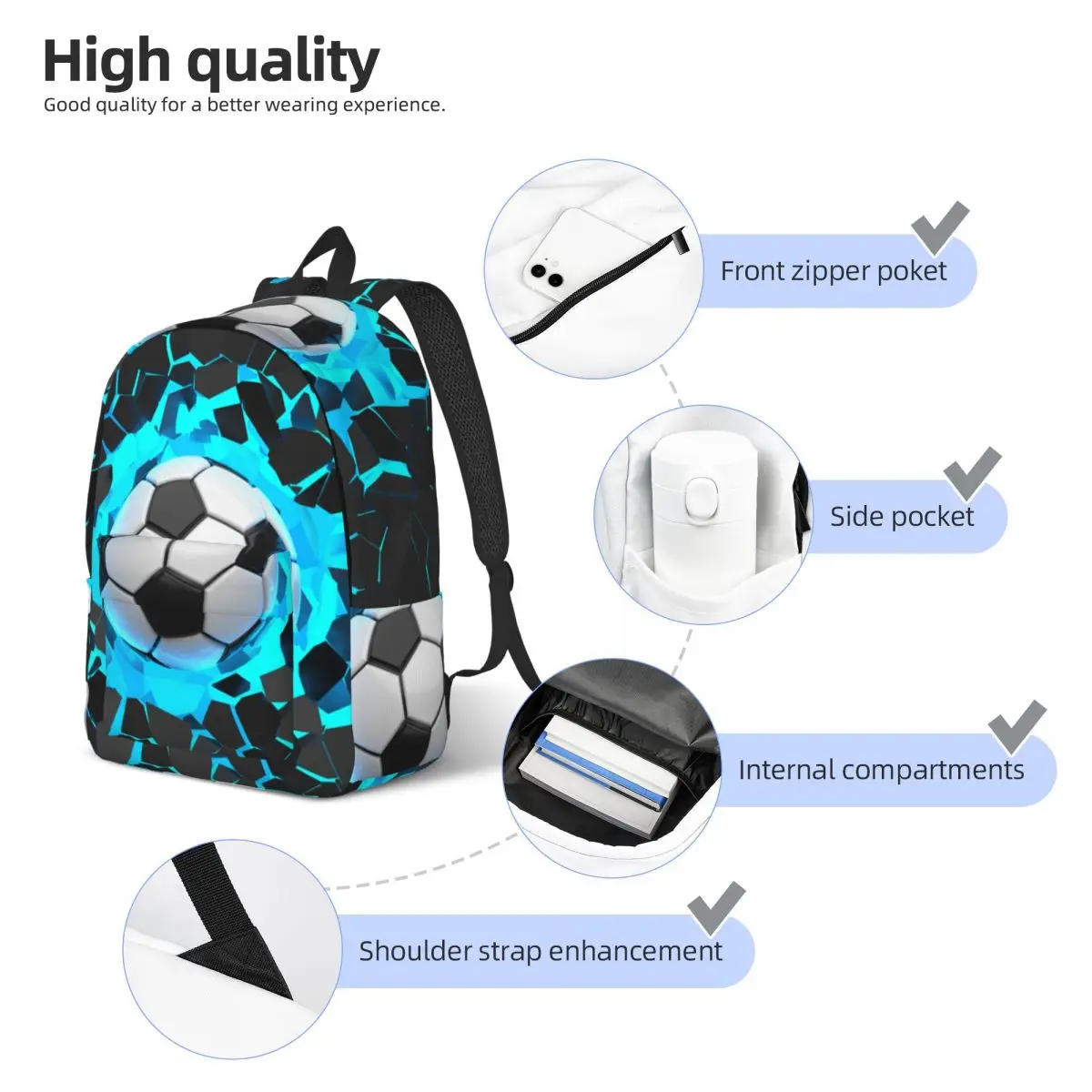 Soccer Football Balls Backpack for Preschool Primary School Student Sports Bookbag Boy Girl Kids Canvas Daypack Gift