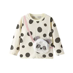 Jumping Meters 2-7T Panda Bag Girl Long Sleeve Girls T Shirts Kids Autumn Spring Kids Boys Clothes Fashion Dots Toddler Shirts