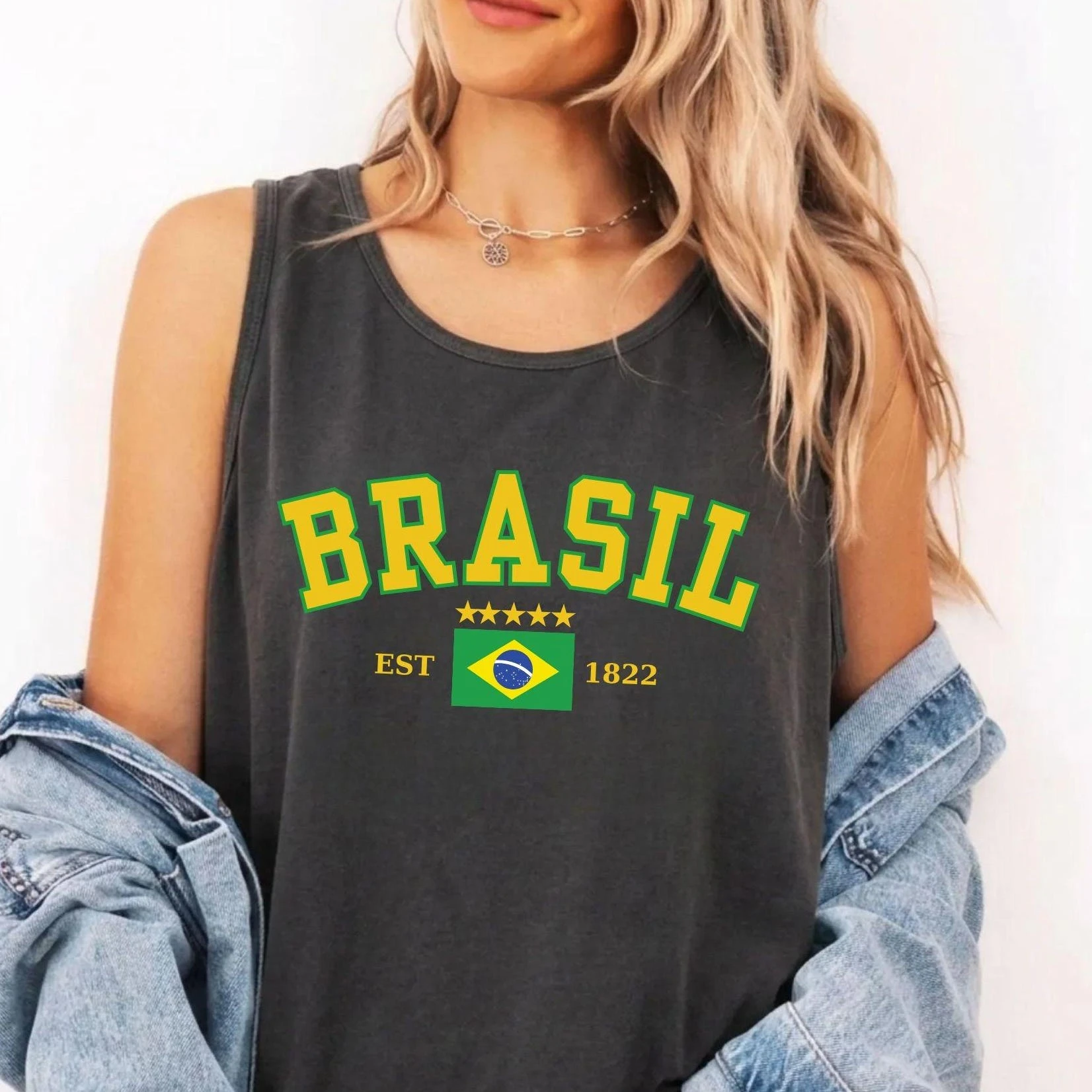 2026 New Vintage Brazil Soccer Tank, Retro Brasil Flag Match Day Top, Womens Summer Sports Apparel Brazilian Football Fan Outfit