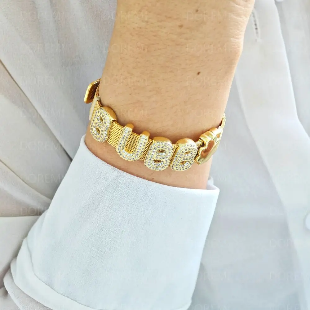 

latefah personalized watch jewelry letter bracelet women's watch 18k gold chubby balloon bubble DIY Zircon letter bracelet