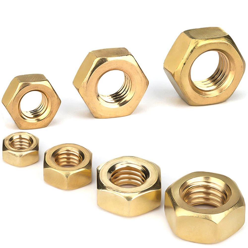 253Pcs/box Brass Hexagon Nut Flat Washer Assortment Kit M3 M4 M5 M6M8 Metric Copper Plain Gasket Fastener for Screw Bolt Set Box
