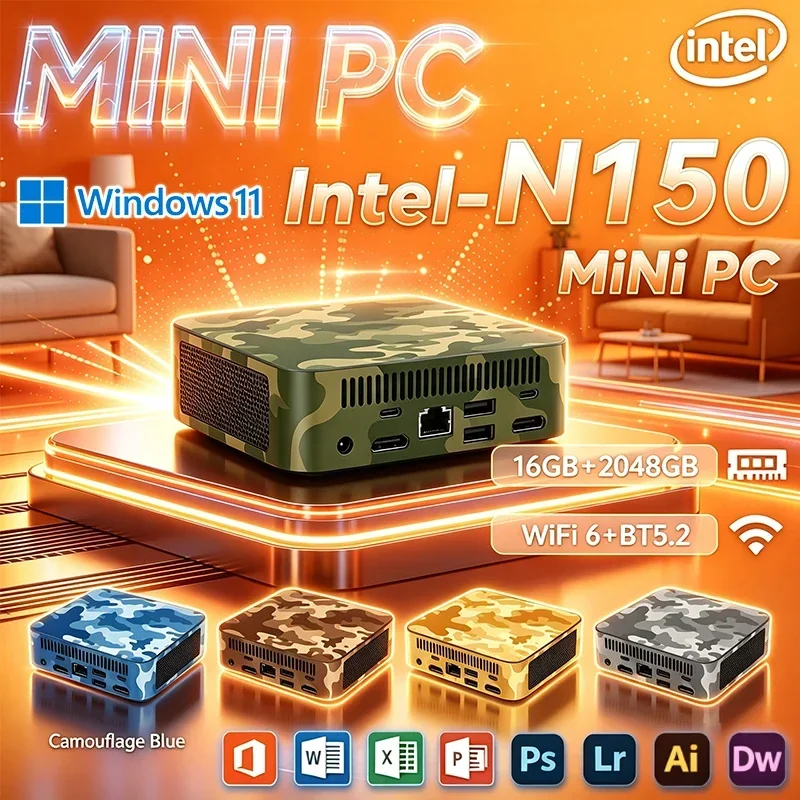 New Mini PC Intel N150 16GB RAM Optional 1TB 2TB Large SSD 4K HD Output Home Gaming Office Mini Desktop Computer