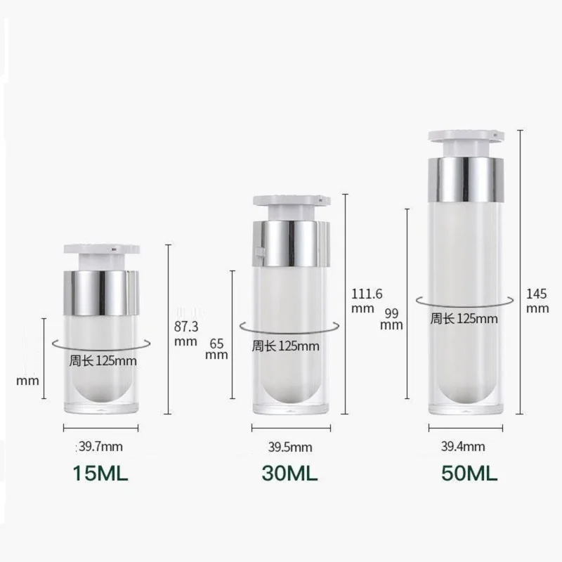 10pcs Empty Cosmetics Lotion Emulsion Makeup Foundation Packaging Rotary Lock Pump White Acrylic Airless Bottles 15ml 30ml 50ml