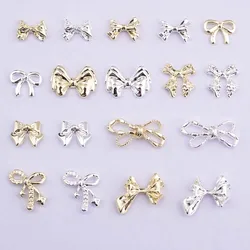 20pcs Japanese Bowknot Nail Art Charm 3D Gold/Silver Kawaii Bows Ribbon Nail Jewelry Decoration DIY Luxury Nail Accessories