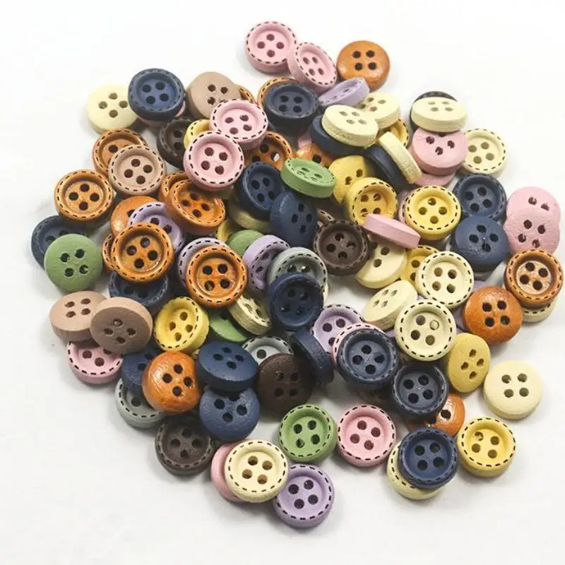 1/10/20/30/50pcs 10mm 4hole Mini Color Kids Buttons Wood Buttons Clothing Wedding Decoration Sewing Accessories