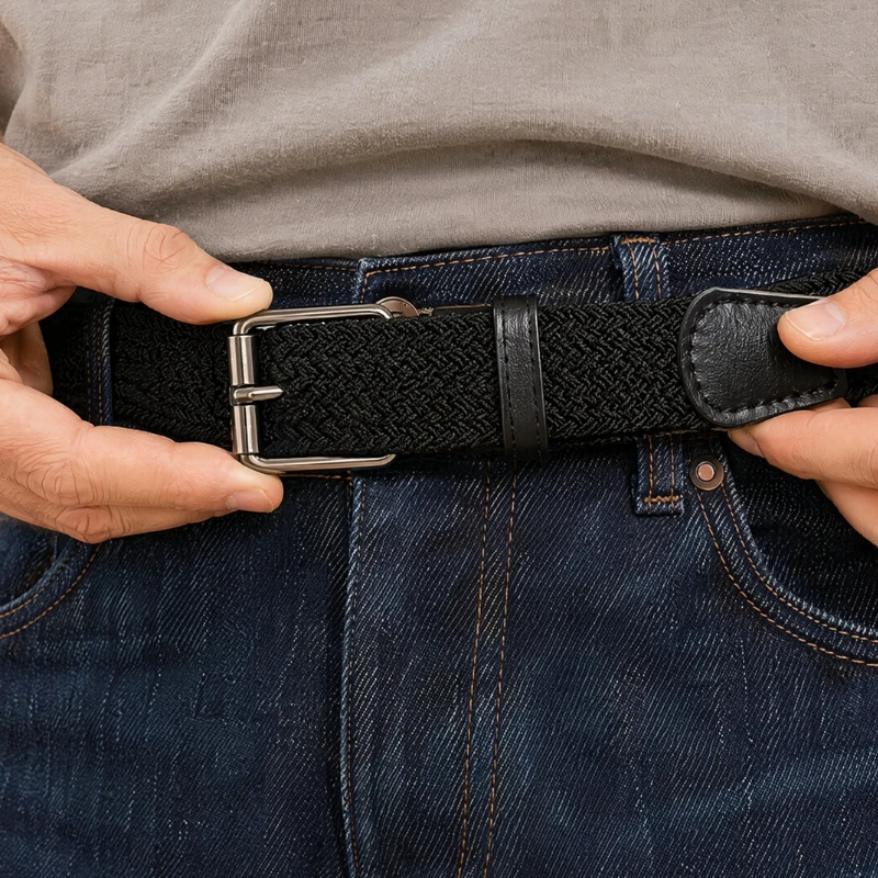 1pc New Non-hole Pin Buckle Belt  Men's And Women Woven Belt Elastic Stretch Canvas Belt Outdoor  Adjustable Unisex Belts  YD672