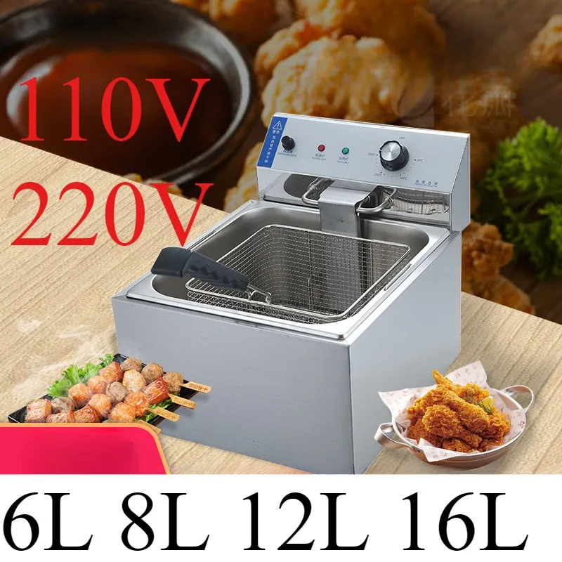 

6L 8L 12L 16L Commercial Electric Deep Fryer, Single Pot Multifunctional Electric Heating Fryer for Fries, Chicken, and More