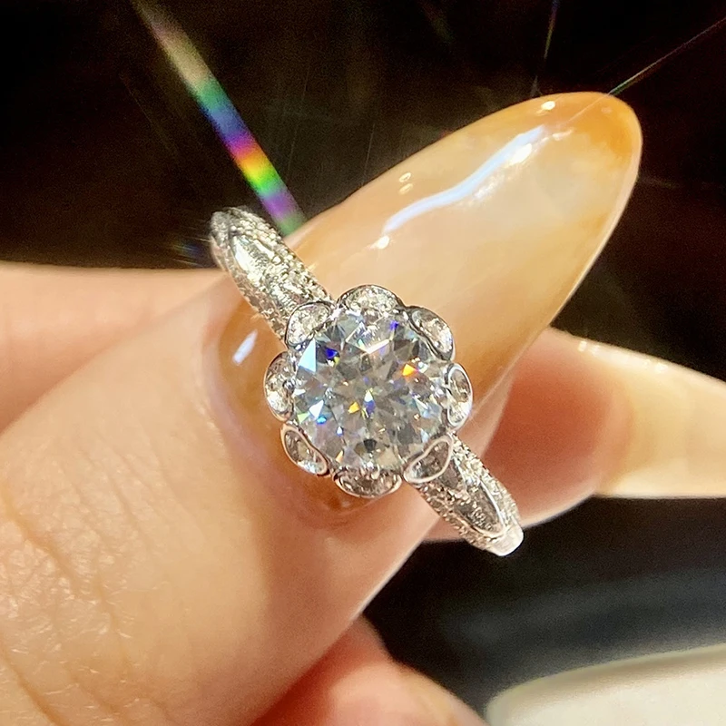 

GRA Brilliant 1CT Guardian Angle Certified Moissanite Diamond Wedding Rings For Women Gift Real 925 Sterling Silver Fine Jewelry