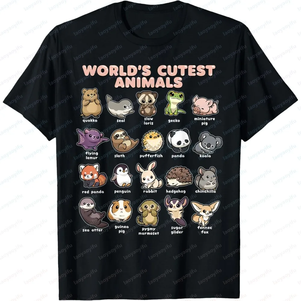 Fashion Unisex Summer Short Sleeve T Shirt World's Cutest Animals Cartoon Print Casual Soft Tees For Men Women Animal Lovers