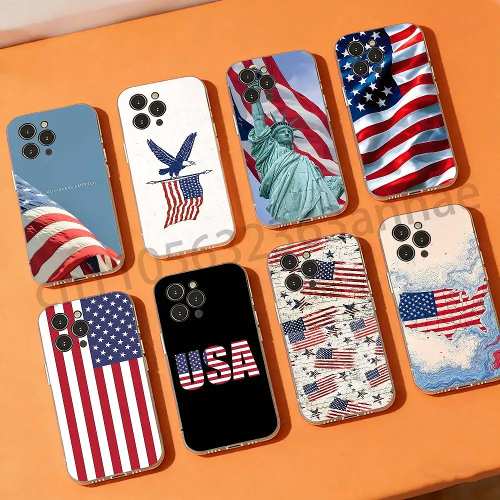 America USA Flag Phone Cases For iPhone18 17 16 15 14 13 12 11 Pro Max Plus Luxury Camera Protection Plastic transparent
