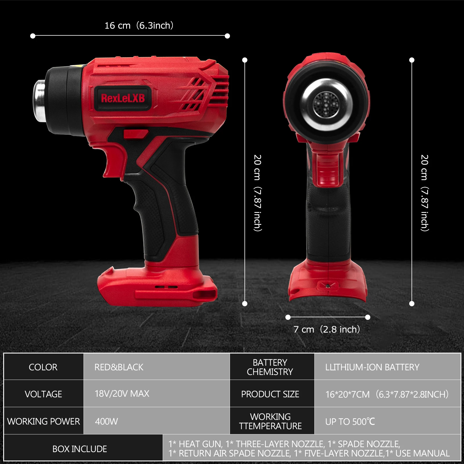 400W ปืนเป่าลมร้อนกับ M18แบตเตอรี่18V/20 mAh ไร้สายแบตเตอรี่ลิเธียม18V/20 MAX เครื่องมือทางไฟฟ้าเครื่องเป่าผมที่แข็งแกร่ง