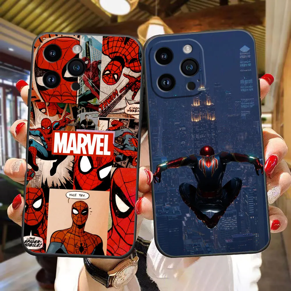 Marvel Hero Spider-man Phone Case For iphone 16 15 14 13 12 11 Pro XS Max Mini X SE 2020 2022 8 7 6 5 Black Case Funda Shell