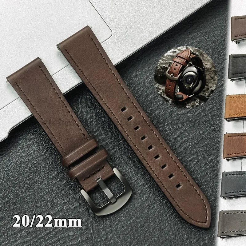 20mm 22mm Leather Strap for Samsung Galaxy Watch 7 6 5 4 40mm 44mm GearS3 Band Vintage Brown Bracelet for Huawei Watch GT5/GT4/3